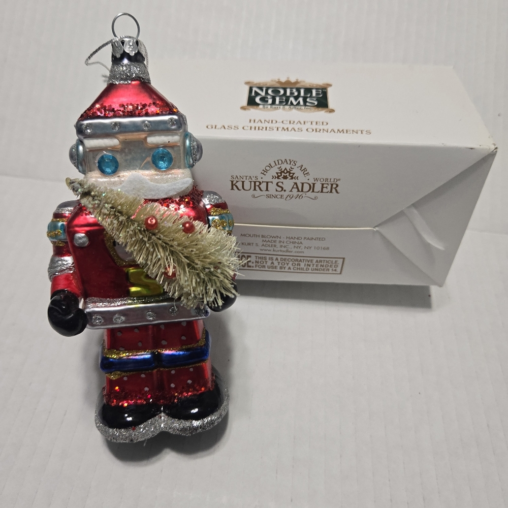 Kurt Adler Robot Christmas Glass Ornament  Sci Fi Outer Space